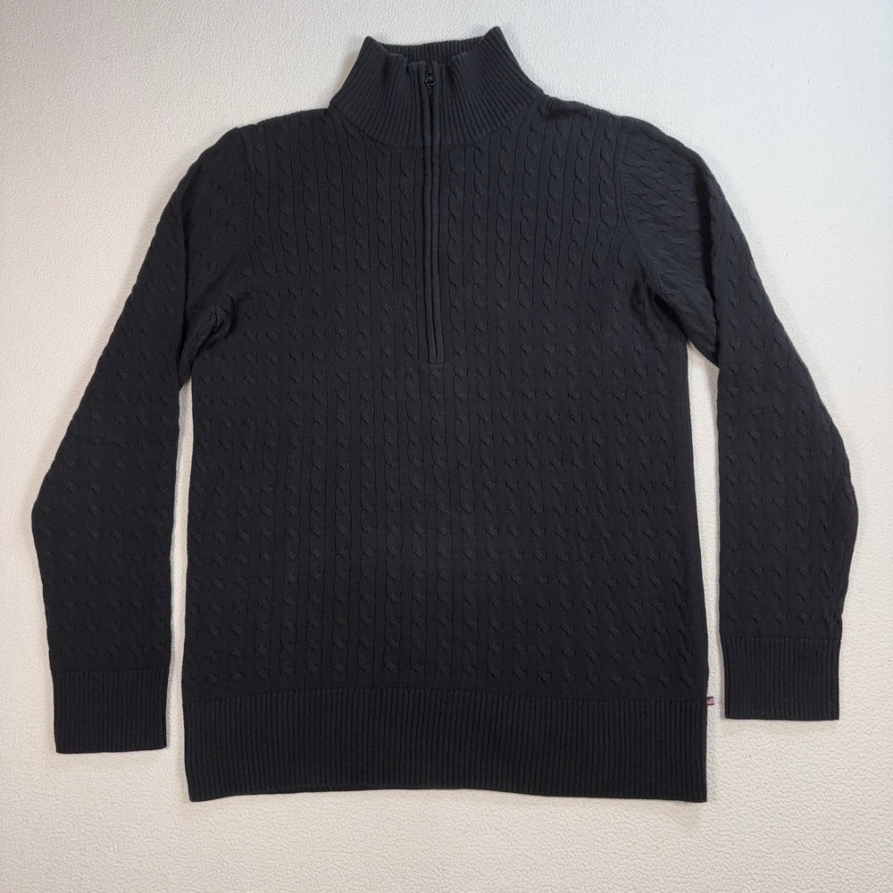 Polo Jean Ralph Lauren Cable Knit 1/4 Zip Men's XL Black 100% Cotton‎ Pullover